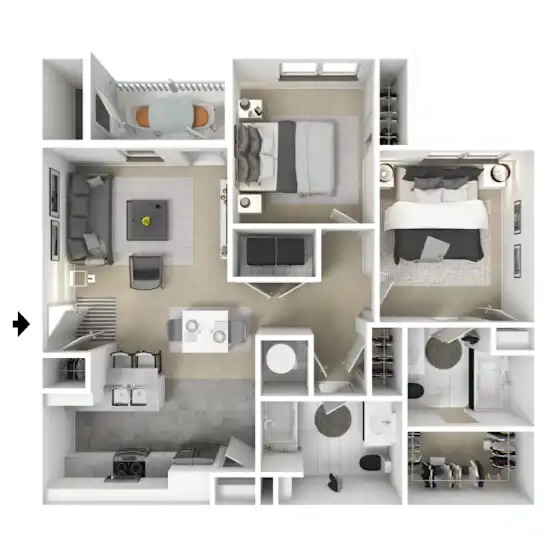 Two Bedroom, Two Bath Floor Plan